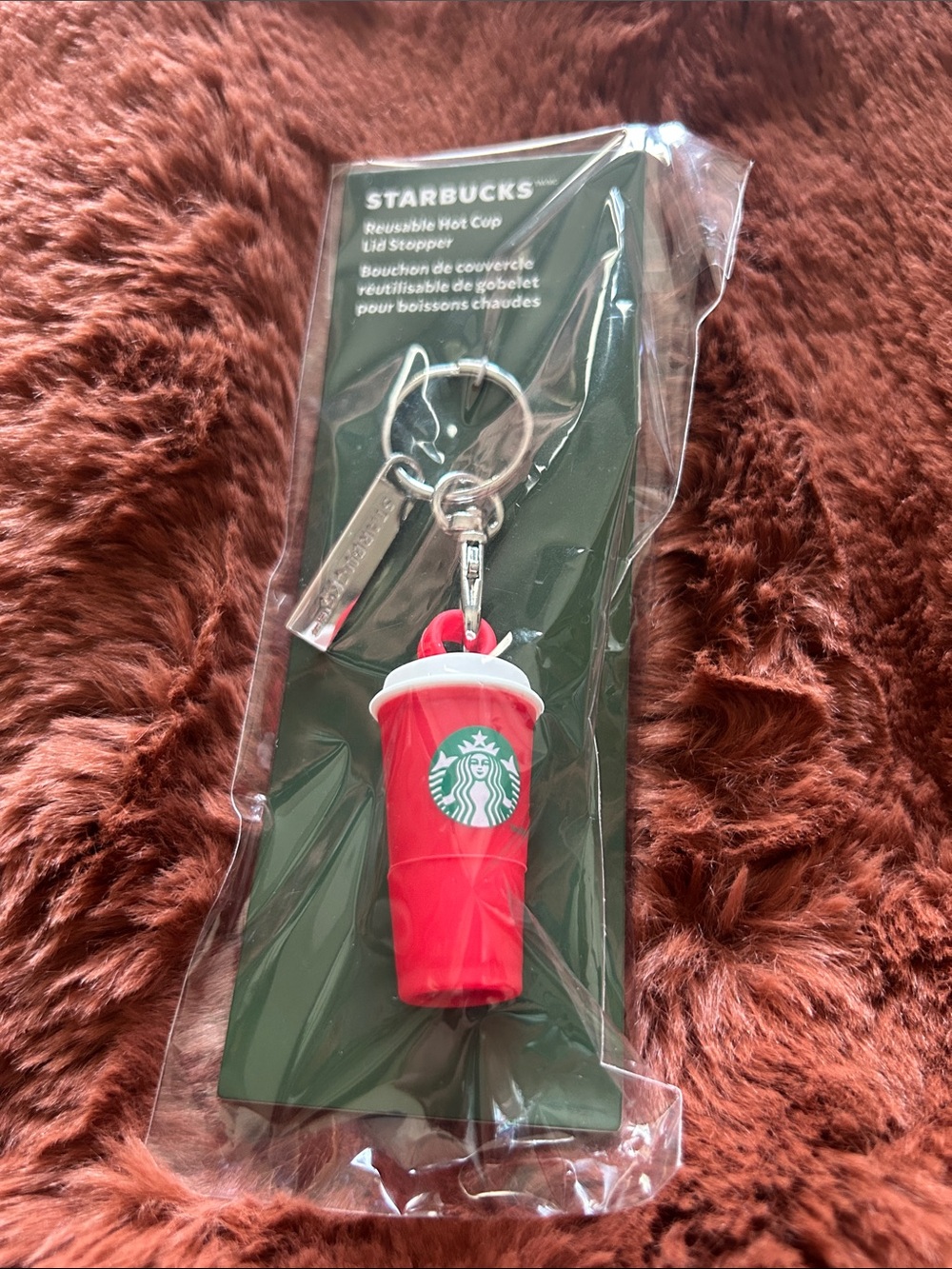 Starbucks Red and White Mini Reusable Cup Lid Stopper Keychain